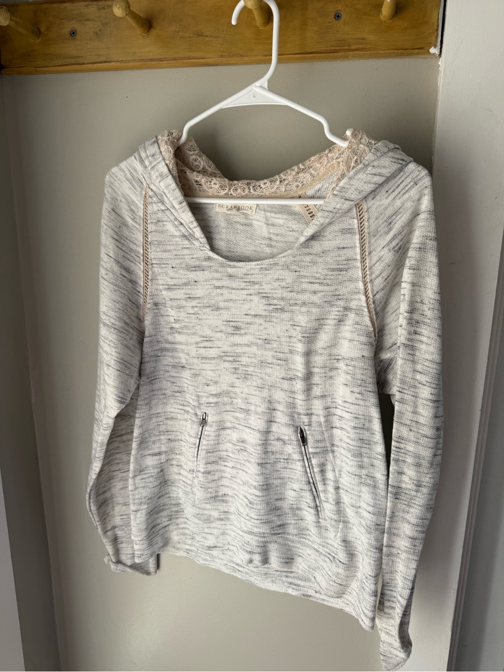 Scrapbook Light Heather Gray Hoodie with Cream Lace Trim